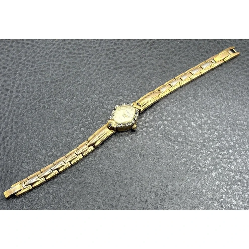 Vintage Elgin Genuine Sapphire Quartz Watch Gold Tone Untested Needs Battery